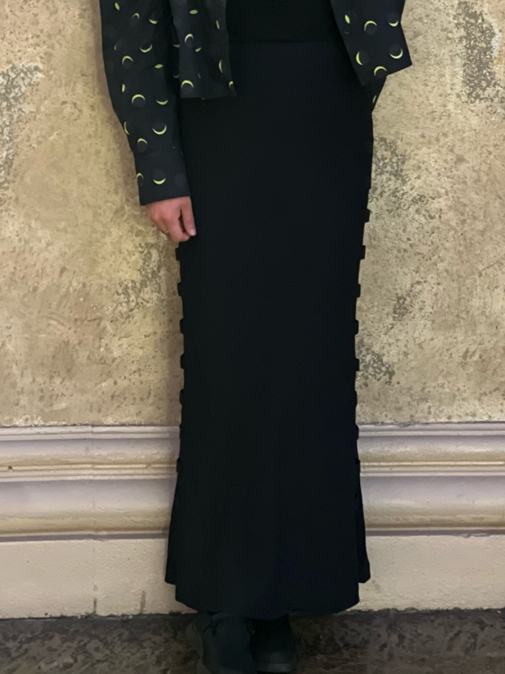 Elegant Black Maxi Skirt with Side Tab Detail